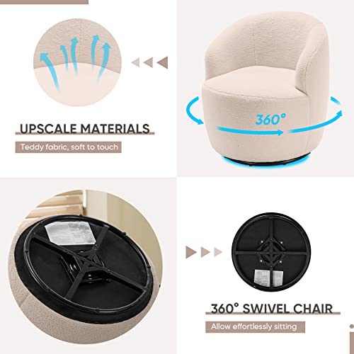 Swivel Barrel Chair Living Room Set Of 2, Small Child Chair For Small Space Comfy Round Sofa Chair Boucle Accent Chair Circle Sherpa, Arm Chair Reading Room Chair Lounge Chair Bedroom Club (Ivory) #TOP5