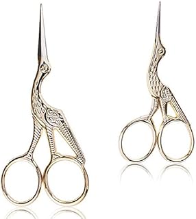 BIHRTC 2 Pairs 4.5'' and 3.6'' Scissors Sharp Tip Classic Stork Scissors Crane Design Sewing Scissors DIY Tools Small Shear for Crafting Embroidery Needle Work Art Work Everyday Use Gold Scissors