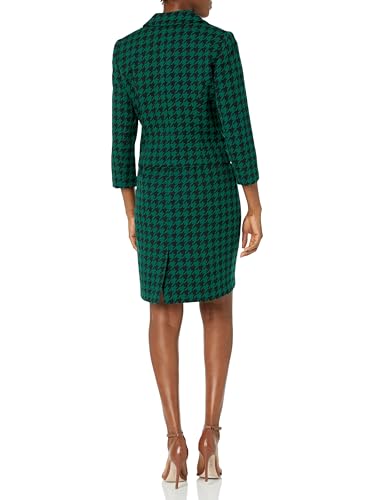 Women's 3 Button Peter Pan Collar Houndstooth Jacket/Sheath Dress Suit2
