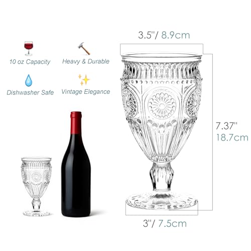 Kingrol 6 Pack 10oz Wine Glasses Goblets, 300ml Vintage Water Glasses, Romantic Mixed Drink Glasses for Party, Daily Use - Image 3