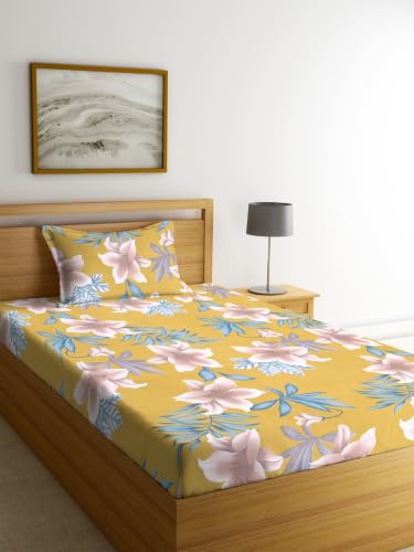 Image of NHD HOME Premium Glace Cotton 180 TC Flat Single Bedsheets Breathable | Wrinklefree (Size-60 X 90 Inch) with 1 King Size Pillow Covers (Size-17 X 27 Inches, Floral Multicolour)