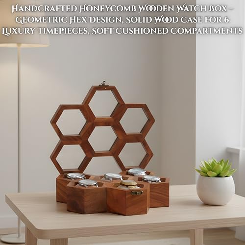 Image of Premium Wooden Watch Box for Men & Women | 6-Slot Honeycomb Watch Storage Case with Soft Cushions | Elegant Watch Organizer & Gift Box