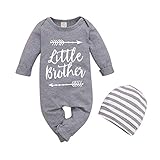 Newborn Baby Boy Clothes Set Little Brother Outfits Long Sleeve Romper Jumpsuit + Hat 0-3M Grey