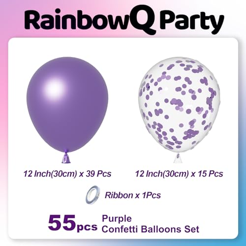 Image of RainbowQ Metallic Purple Confetti Balloons: 55Pcs 12 inch Chrome Purple Party Shiny Balloon Helium Latex Balloons for Birthday Anniversary Wedding Decoration
