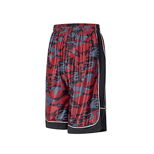 LukBerd Men's Long Athletic Shorts Basketball Gym Quick Dry Camo Shorts with Pockets, Red, L