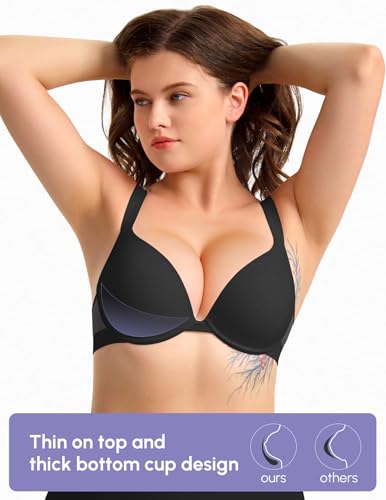 Image of FallSweet Push Up T Shirt Bra for Small Chested Women Underwire Plunge Padded Add Two Cup Bra