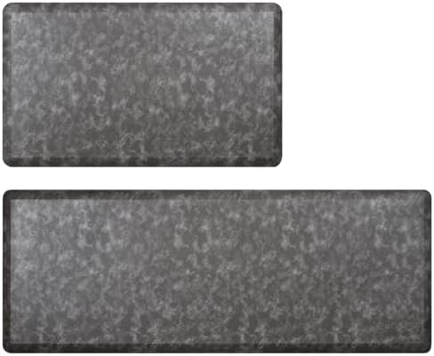 2 Piece Kitchen Rug Mats, 0.4 Inch Thick Cushioned Black Anti Fatigue Mat Set, Non Slip Washable Floor Rug, Ergonomic Standing Comfort Foam Rugs for Bathroom, Office, Bedroom(47x17, 29.5x17 inch)