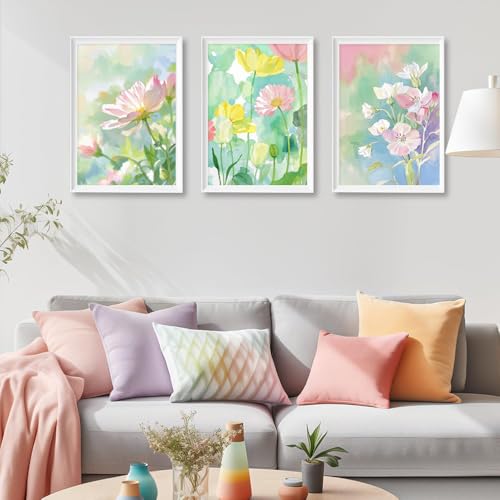 3 carteles de acuarela de flores, 30 x 40 cm, póster de primavera, decoración de pared, sala de estar, sala de estar, para adultos, póster de flores abstractas, decoración de pared, sin marco