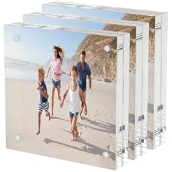 AITEE 4x4 Acrylic Picture Frames 3 Pack, Clear Picture Frames，20% Thicker | Freestanding Double Sided Magnetic Acrylic Lucite Frameless Transparent Square Frame Block Gift for Desktop Display