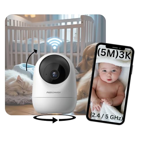 PARINNOV - 5MP Telecamera WiFi interno, Baby Monitor, Videocamera sorveglianza interno wifi, Rilevamento di suoni e mov., Tracciamento, Walkie-talkie, Notturna, Modalità Privata, funzione Alexa&Google