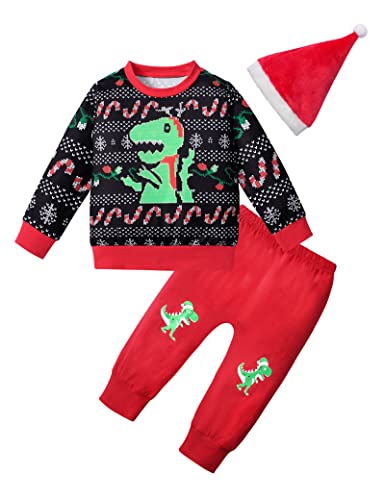 Image of MIGU Toddler Boy Christmas Outfit Long Sleeve Sweater Pants Casual Clothes Baby Boy Christmas Hat 3pcs Gift Sets