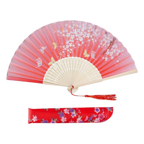 Jmkcoz - Jmkcoz Handheld Folding Fan - Vintage Chinese Japanese Bamboo Silk Fan for Women, Red - Best Deal on Amazon
