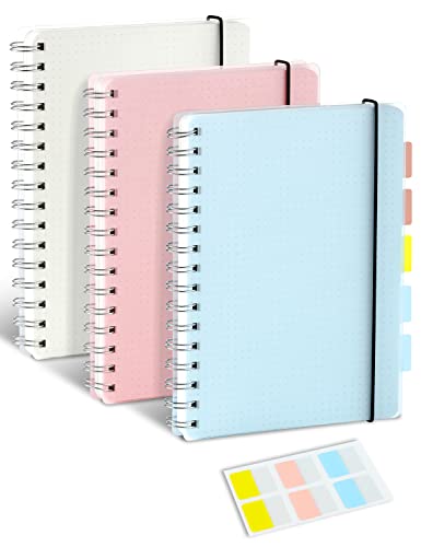 Lot de 3 carnets à spirale à couverture rigide A5 - Carnet à pois pour journal, bureau, école, 120 g/m², papier à pointillés pour prise de notes, tutoriels et gestion du temps Cover
