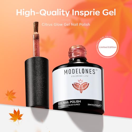 Image of modelones Orange Gel Nail Polish Nude Brown Gel Polish Shimmer Glitter Soak OFF LED Manicure DIY Salon 15 ML