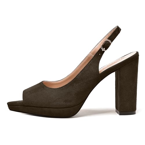 WAYDERNS Womens Adjustable Strap Peep Toe Bridal Dress Suede Buckle Platform Solid Block High Heel Pumps Shoes 4 Inch2