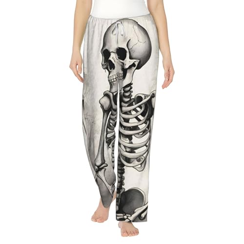 Pantalon de pyjama squelette pour femme en polaire thermique ample et doux
