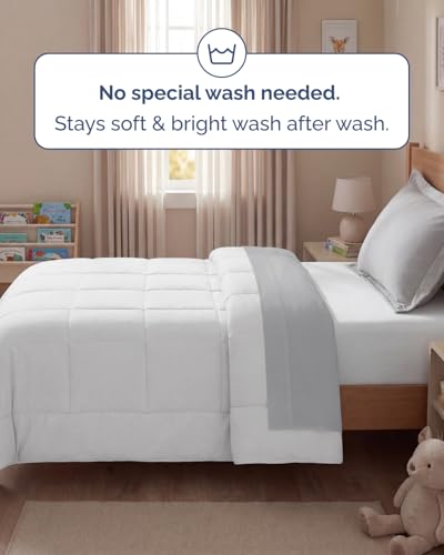 Image of Twin Size, White Alternative Down Comforter - Warm, Lightweight & Breathable Hotel Quality Bedding Set for Men, Women, Kids and Teens - All Season Oversized Cooling Microfiber Duvet Insert Comforter