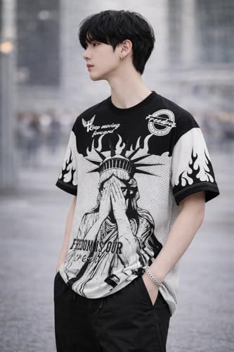 Image of Men's Polyester Oversize Printed T-Shirt, Color Block, Round Neck, Regular Fit, Urban Streetwear Theme