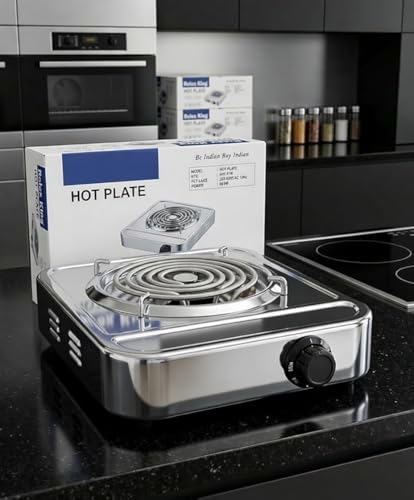 Image of Drumstone 5 Star Warranty 1000W Electric Hot Plate, Portable Countertop Single Burner with Adjustable Temperature Control, Cast Iron Heating Plate, Compact Cooktop for Cooking, Boiling & Warming, 120V