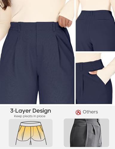 Image of Heathyoga 1X-5X Plus Size Stretchy Work Pants Women Pull on Womens Dress Pants Business Casual Outfits Slacks for Women, Dark Blue, 3X-Large