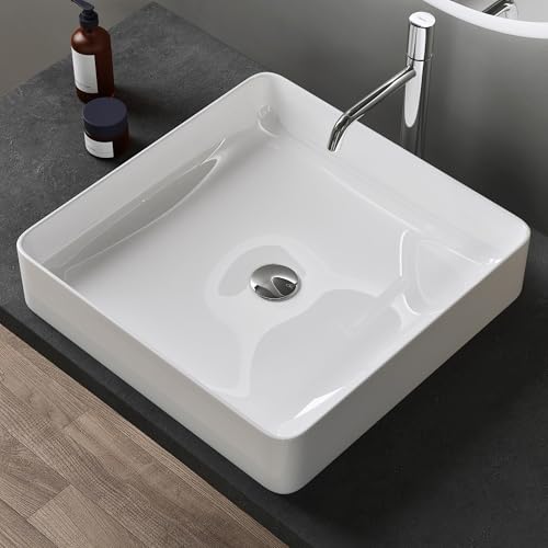 doporro Lavabo Vasque à Poser Blanc 40,5x40,5x11 cm Lave Mains Carré en Céramique Revêtement NANO Easy Clean Brüssel105