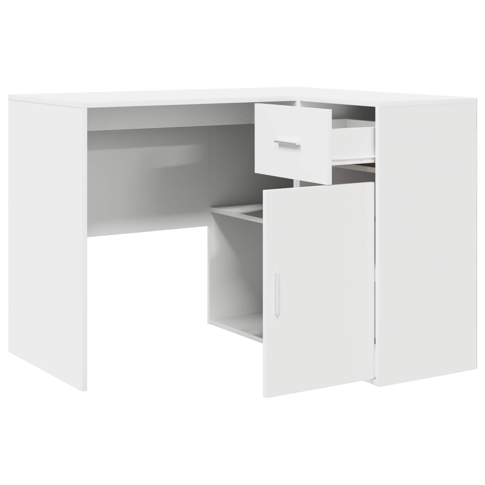 Scrivania ad angolo in legno ingegnerizzato bianco con cassetto e ripiano 102 x 88 x 75 cm per ufficio casa smartworking postazione lavoro studio gaming