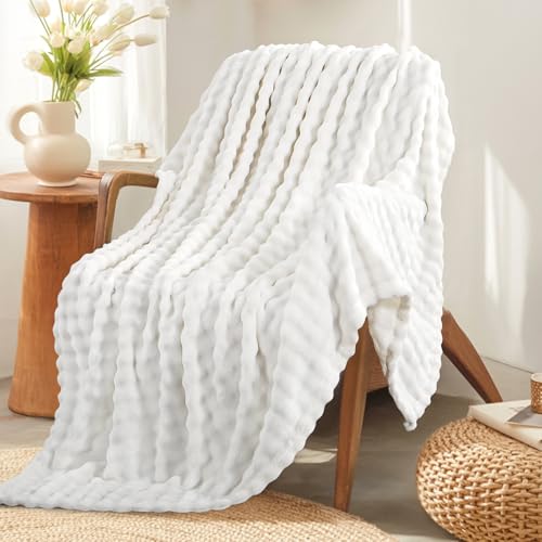 RUIKASI Bubble Decke Kuscheldecke Flauschig Weiß - 150x200cm Sofadecke & Couchdecke aus Plüsch, Warme Fleece für Wohnzimmer Deko Blanket… – Ansicht 2