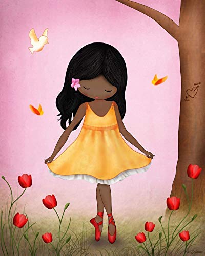African American Girl Wall Art Room Decor Pink Kids Bedroom Decoration Dark Hair and Skin Color Unframed 8"x10" Poster