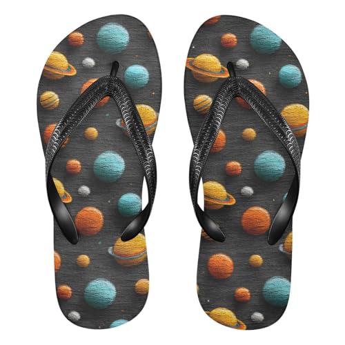 Flip Flop Sandals Cartoon Planets Print for Women Men Beach Outdoor XS