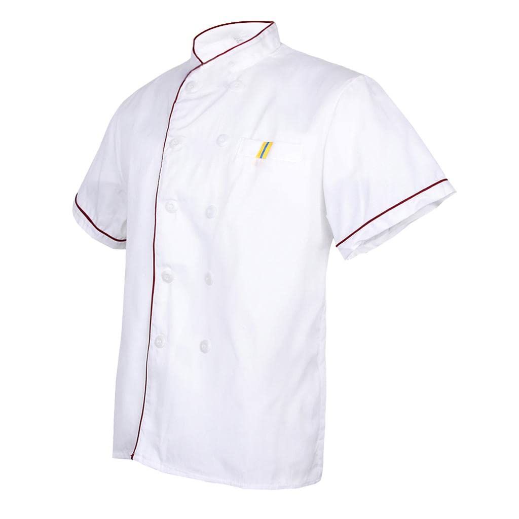 Unisex Chef'S Uniform Short Sleeve Men'S Chef Coat L Red Stitching-picture-17
