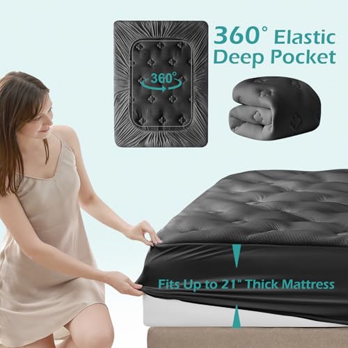 Hansleep Memory Foam Queen Mattress Topper, Mattress Pad Queen with Deep Pocket, Breathable Pillow Top Mattress Cover Queen with Gel Foam, 60x80 Inches, Charcoal Grey - Thumbnail 5