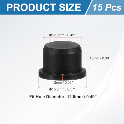 Image of uxcell 15Pcs Silicone Hole Plug, Waterproof Solid T-Shaped Rubber Stoppers Bottle Seal Tube Pipe Plug End Cap for 12.5mm /0.49 inch Hole for Bathtub Bottle, 0.39 inch Plug Height, Black