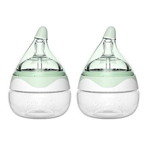 Image of POTATO Glass Baby Bottles for Newborn Babies, Anti Colic Breastfeeding Bottle with Wide Neck, Slow Flow, 2pack, 2.5oz, Green