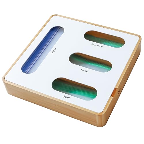 Premium Ziplock Bag Organizer – Kitchen Edge 4-Slot Bamboo...