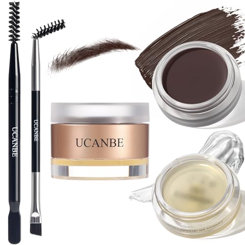 UCANBE Waterproof Eyebrow Gel + Eyebrow Styling Wax 2 in 1 Makeup Kit with 2 Pcs Dual-ended Adjustable Freely Eyebrow Brush Makeup Long Lasting Eyebrows (05 Gel/Dark Brown Pomade)