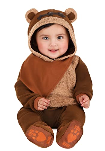 Image of Star Wars Ewok Official Infant Halloween Costume - Premium Quality Minky Jumpsuit with Attached Hood and Non-Slip Booties