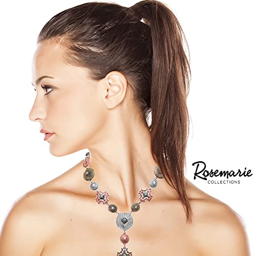 Rosemarie-Jubalee-Womens-Stunning-Tri-Toned-Western-Conchos-With-Semi-Precious-Turquoise-Howlite-Stone-Y-Drop-Collar-Necklace-173-Extender