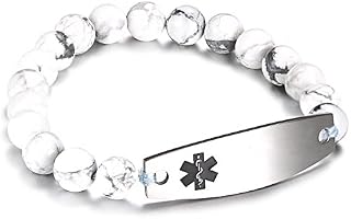 JF.JEWELRY Tiger Eye Beaded Medical Alert ID Bracelet for Men and Women,Free Engraving,7.5