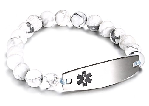 JF.JEWELRY Tiger Eye Beaded Medical Alert ID Bracelet for Men and Women,Free Engraving,7.5