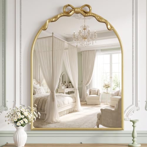 Image of Gold Arch Bow Mirror, 31 inchx24 inch Vintage Mirror with Metal Frame