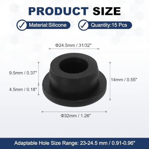 Image of MECCANIXITY 15pcs T-Shaped Silicone Plugs 24.5mm 31 /32 Inch Dia, Black | Snap in Plug Hole Seal Cover Round Rubber Stopper for 23.5-24.5mm Holes Kitchen Rubber Bulkheads Waterproof Sealing
