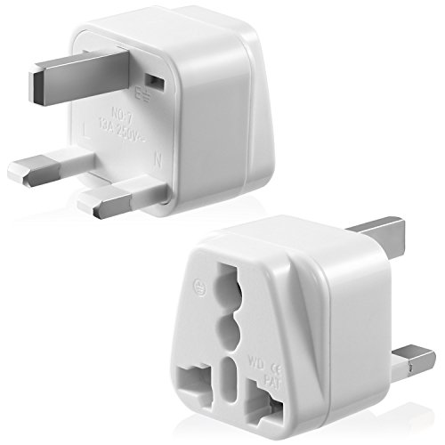 Universal Power Adapter Type G, Fosmon [CE Certified] USA to UK Hongkong International Travel Adapter Gounded Wall Converter - White (1 PCS)