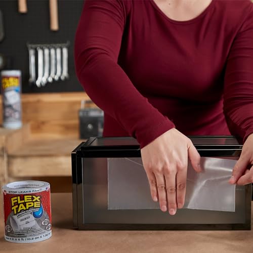Image of Flex Tape, Original Thick Flexible Rubberized Waterproof Tape - Seal and Patch Leaks, Works Underwater, Indoor Outdoor - Home RV Roof Plumbing and Pool Repairs, Clear, 12 in x 10 ft, Pack of 1