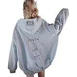 [Big laugh] [ ビッグラフ ] トップス パーカー アウター ビックシルエット オーバー サイズ フード 無地 長袖 ロゴ 大人 レディース (グレー, 2XL)