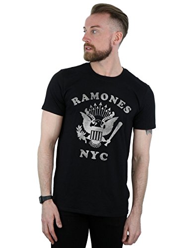 Absolute Cult Ramones Homme Eagle NYC Distressed T-Shirt - Les Beatles, Paul McCartney, John Lennon, RIngo Starr, George Harrison Absolute Cult Ramones Homme Eagle NYC Distressed T-Shirt