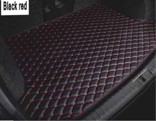 Image of CHIRON Boot Compatible with BMW I4 Custom Fitted Faux Leather Boot Antiskid Car Floor Mats - Black with Red Thread
