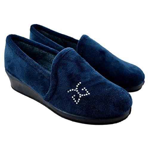GARZON - Zapatillas DE CASA Cerradas con CUÑA 841015 Sintético Mujer Color: Marino Talla: 38