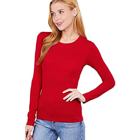 JYB CO Womens Basic Active Slim Fit Crew Neck Long Sleeve Top T-Shirt in Red -M Cover