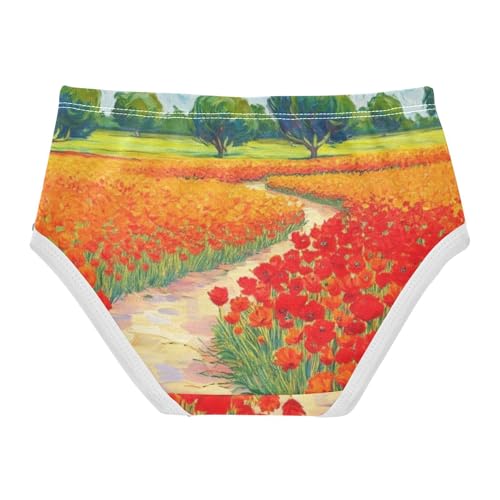 Vibrant Field Red Orange Flowers Girl Panties Cute Girls Underwear Toddlers Cotton Flower Underpants Briefs 2t2