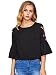 Floerns Women's Floral Embroidery Loose Blouse Bell Sleeve Top Black Rose L